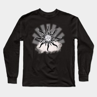 Sun Pretty Face Black and White Tattoo Design Long Sleeve T-Shirt